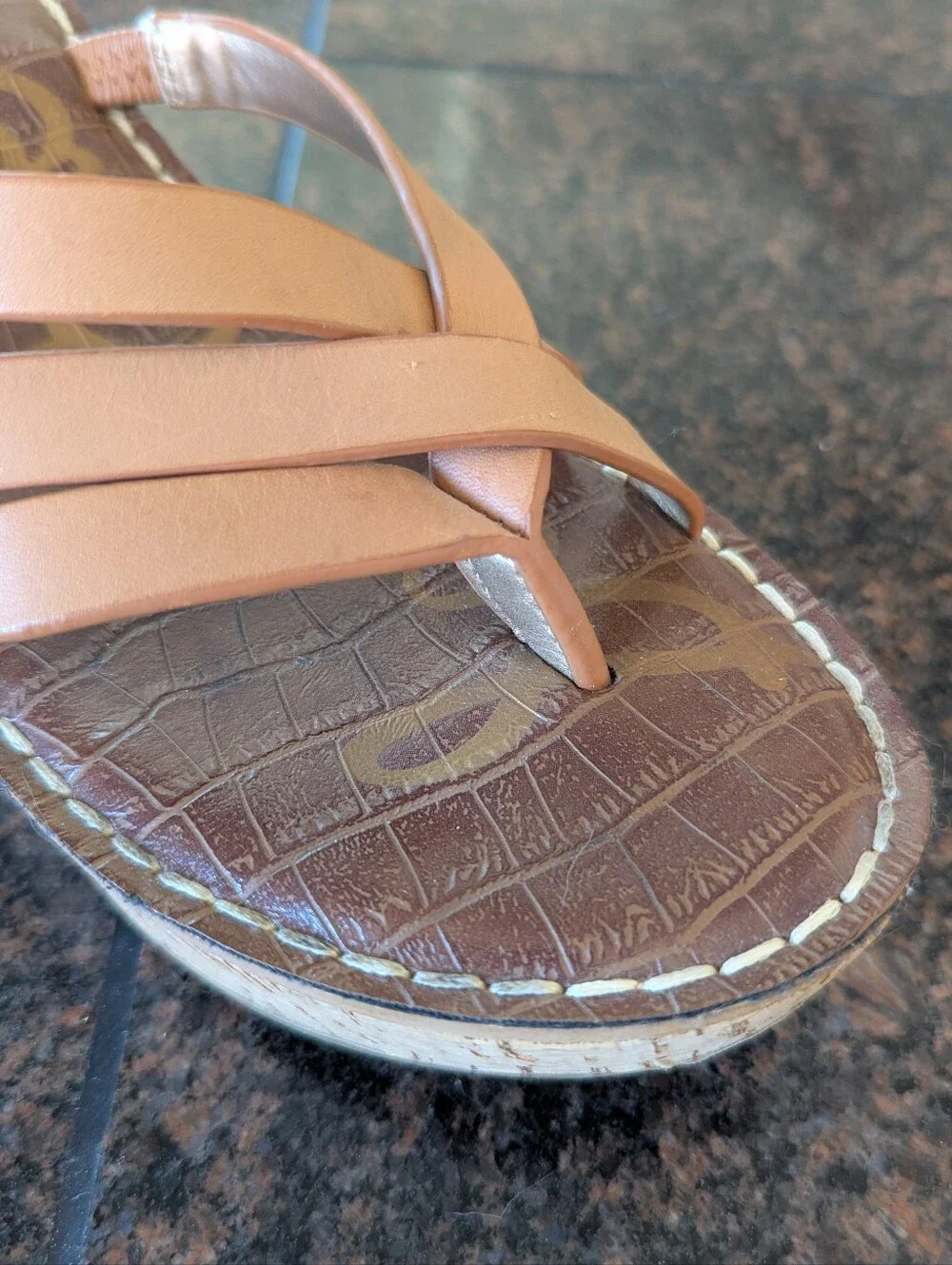 Sam Edelman Leather Stappy Sandal With Cork Wedge